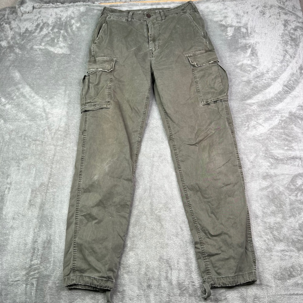 American Eagle Flex Cargo Pants Mens 29x34 Olive Green Solid Utility Drawstring